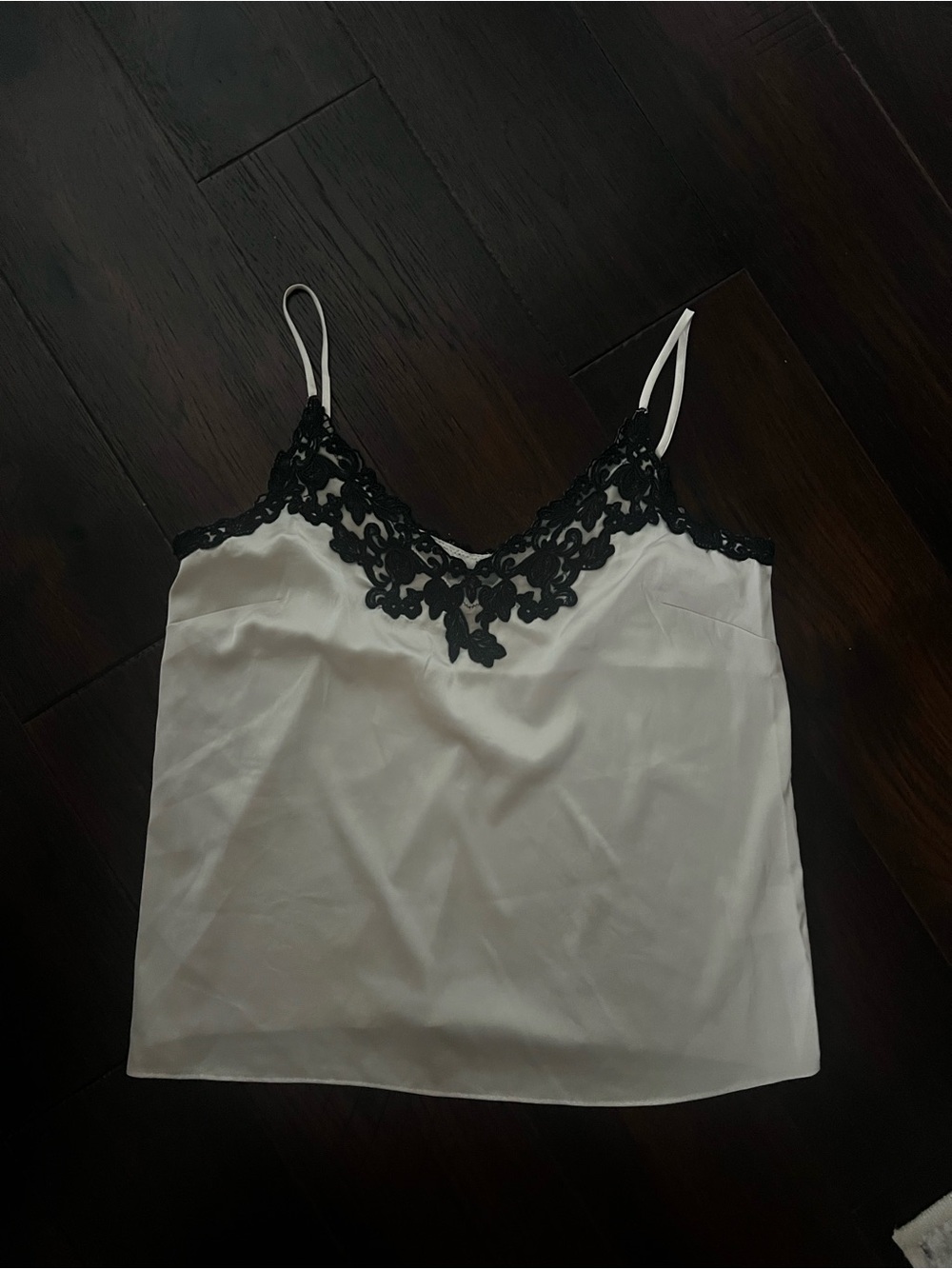 Tan Satin Camisole with Black Lace Trim - Women's Top